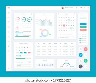 Marketing platform user interface (ui). Flat interface elements set of e-commerce platform. Dashboard admin panel with charts, graphs, calendar and business icon set. UI and UX vector illustration.