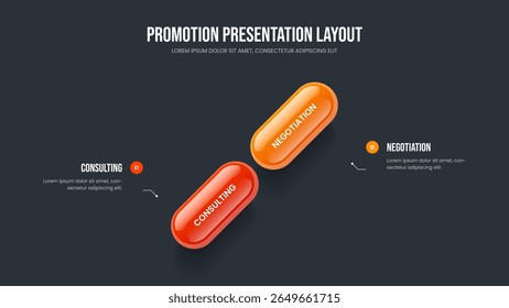 Design de slide do diagrama de dois elementos do portfólio de marketing. Modelo de Apresentação Infográfica de 2 Etapas da Análise de Negócios. Ilustração Do Vetor De Layout Da Apresentação De Slides Do Financial Planning.