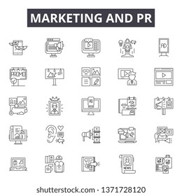 Marketing & pr line icons, signs set, vector. Marketing & pr outline concept, illustration: pr,marketing,media,communication,concept,business,megaphone,design