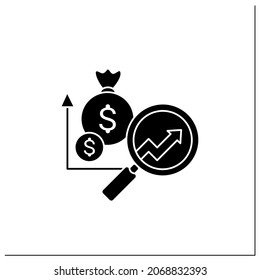 Marktindikative Analytik-Symbol Steigern Sie die Gewinne der Kunden. Detaillierte Recherche. Förderung von Cross-Selling-Möglichkeiten.Ausgefülltes Flachzeichen. Isolierte Silhouette, Vektorgrafik