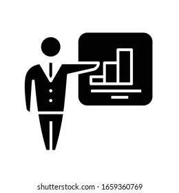 Marketing presentation black icon, concept illustration, vector flat symbol, glyph sign.