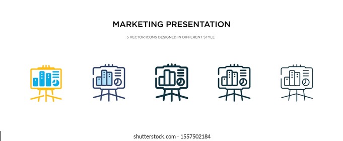 marketing presentation icon in different style vector illustration. two colored and black marketing presentation vector icons designed in filled, outline, line and stroke style can be used for web,