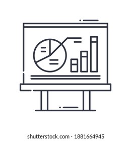 Marketing presentation icon, linear isolated illustration, thin line vector, web design sign, outline concept symbol with editable stroke on white background.