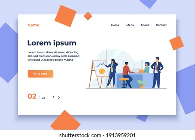 Marketing professional presenting financial chart to boss. Business team working in office flat vector illustration. Business, project management concept for banner, website design or landing web page