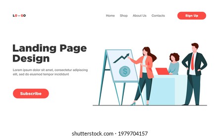 Marketing professional presenting financial chart to boss. Business team working in office flat vector illustration. Business, project management concept for banner, website design or landing web page