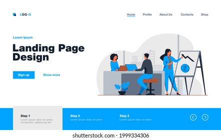 Marketing professional presenting financial chart to boss. Business team working in office flat vector illustration. Business, project management concept for banner, website design or landing web page