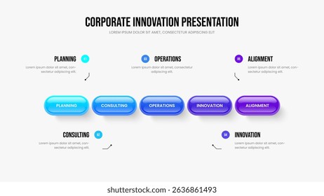 Marketing Profile Five Step Diagram Frame Template. Creative Development 5 Option Infographic Slideshow Layout. Advertising Overview Slide Design Vector Illustration.