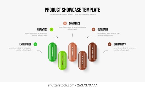 Marketing Profile Frame Layout Vector Illustration. Company Plan Five Option Infographic Presentation Design. Business Report 5 Element Diagram Slide Template.
