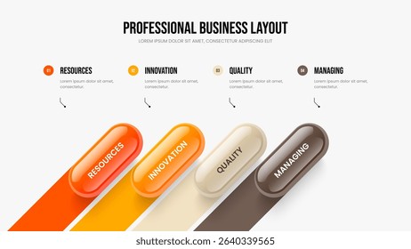 Marketing Profile Presentation Layout Vector Illustration. Professional Planning 4 Option Infographic Slideshow Template. Enterprise Innovation Four Element Diagram Frame Design.