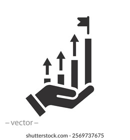 marketing progress report, increase growth economic icon, financial income target, business goal concept, flat vector illustration