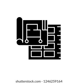 Marketing project black icon, vector sign on isolated background. Marketing project concept symbol, illustration 