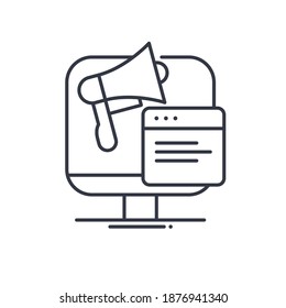 Marketing-Werbekonzept Symbol, lineare einzelne Illustration, dünne Linie, Web-Design-Zeichen, Umrisssymbol mit bearbeitbarem Strich auf weißem Hintergrund.