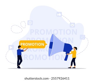 Marketing promotion concept illustration. Suitable for landing page, ui, web, App intro card, editorial, flyer, and banner.