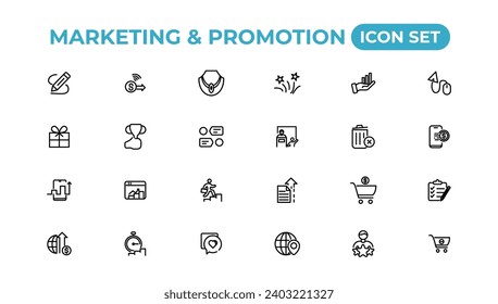 Marketing and promotion linear icons collection.Set of thin line web icon set, simple outline icons collection, Pixel Perfect icons, Simple vector illustration.

