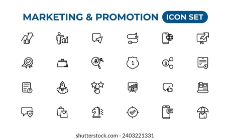 Marketing and promotion linear icons collection.Set of thin line web icon set, simple outline icons collection, Pixel Perfect icons, Simple vector illustration.
