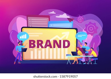 Marketing and promotional campaign. Brand awareness building. Branded workshop. workshop organized by brand, useful marketing event concept. Bright vibrant violet vector isolated illustration