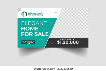Marketing promotional real estate business modern editable video thumbnail and web banner template.