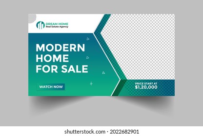 Marketing promotional real estate business modern editable video thumbnail and web banner template.