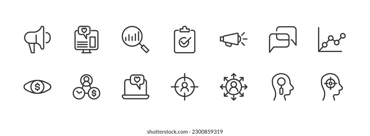 marketing related icon set. Editable stroke. Pixel Perfect 24x24px icons