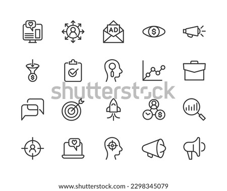 marketing related icon set. Editable stroke. Pixel Perfect 24x24px icons