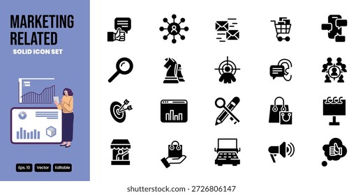 Marketing-bezogene solide Icon-Set Vektor-Design gut für Web-und mobile App