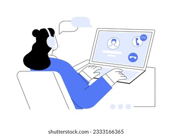 Marketing research abstract concept vector illustration. Call center worker processes data sales using laptop, customer service department, statistics search report abstract metaphor.