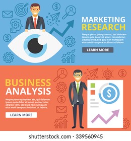 Marketing research, business analysis flat illustration concept set. Business situations. Flat design concepts for web banners, web sites, printed materials, infographics. Creative vector illustration