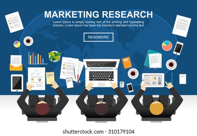 Marketing research concept illustration. Flat design illustration concepts for finance, business, management, analysis, marketing, business solution, teamwork, business statistics, plan
