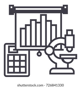 marketing research, flip chart vector line icon, sign, illustration on background, editable strokes