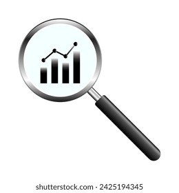 Marketing Research icon. Monitoring Icon Information Search Growing Graph analysis through Magnifier. Financial forecast, Analysis and predict, Business research. Vector illustration