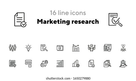 Marketing research line icon set. Graph, meeting, brainstorming. Business concept. Can be used for topics like analysis, startup, finance management