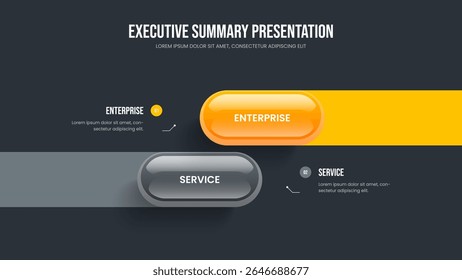 Marketing Review 2 Option Diagram Presentation Design. Digital Development Two Element Infographic Slideshow Layout. Market Showcase Slide Template Vector Illustration.