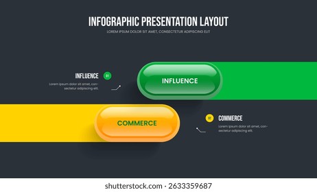 Marketing Review Two Step Infographic Slideshow Template. Service Planning 2 Element Diagram Presentation Layout. Consulting Growth Slide Design Vector Illustration.