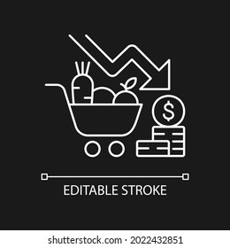 Marketing risks white linear icon for dark theme. Market loss. Financial failure. Thin line customizable illustration. Isolated vector contour symbol for night mode. Editable stroke