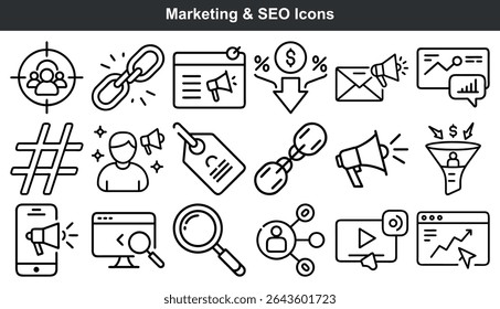 Marketing S E O Ícones Definir Vetor de Arte com Linha Preta