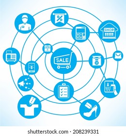 marketing and sale concept info graphic network with blue theme
