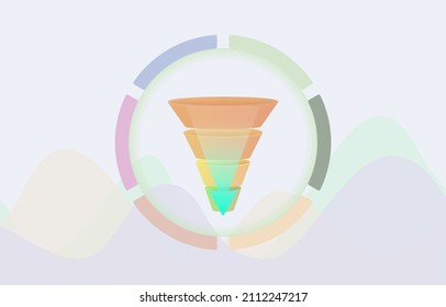 Ilustración del concepto de embudo de ventas de marketing para el marketing digital y la tecnología de e-business. Concepto de optimización de la conversión con un gráfico de grandes datos para marketing, negocio de inicio