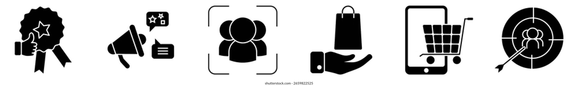 Marketing and sales set icon vector illustration concept with icon of strategy, concept, communication, target group, online, print and business