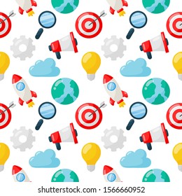 marketing seamless pattern. SEO icons on white background. vector Illustration.