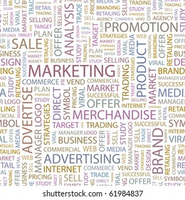 MARKETING. Fondo vectorial impecable. Ilustración de Wordcloud.