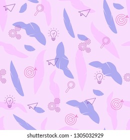 Marketing Seamless Vector Pattern Background. Creative Digital Advertising Icon Element Outline Set. Business Idea Lightbulb Symbol for Print Flat Cartoon Illustration