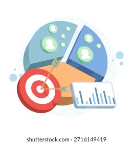 Segmentación de marketing y concepto de segmentación de audiencia. Ilustración vectorial para grupos de Clientes, campañas específicas y estrategia de marketing basada en datos.