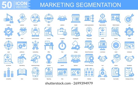 conjunto de coleta de ícones de segmentação de marketing. Contendo marketing, cliente, segmento, nicho, ícone de público.