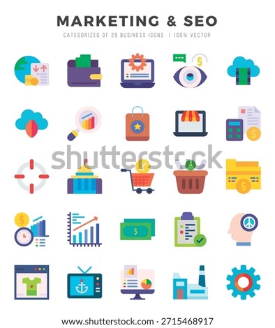Marketing and Seo. Flat icons Pack. vector illustration.