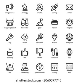 Marketing and SEO icon pack for your website design, logo, app, UI. Marketing and SEO icon outline design. Vector graphics illustration and editable stroke.