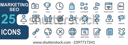 marketing and seo icon set, lineal color style, suitable for websites and apps