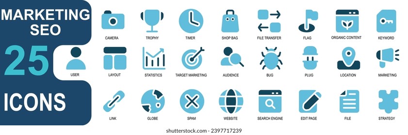 marketing and seo icon set.icon statistic,target,success,audience,bug,insect,plug,connect,maps,location,attention .flat color icon set.good vector for web and app