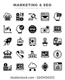 Marketing and SEO icons Pack. Lineal Filled icons set. Marketing and SEO collection set.