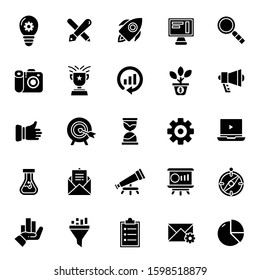 Marketing and seo icons for presentations, website, marketing design, product campaigns, target marketing, video campaigns, ideas, content creators and website settings