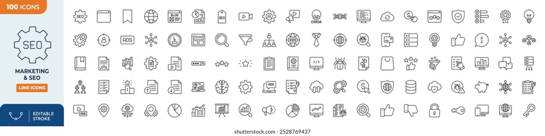 Marketing and SEO Line editable icons set